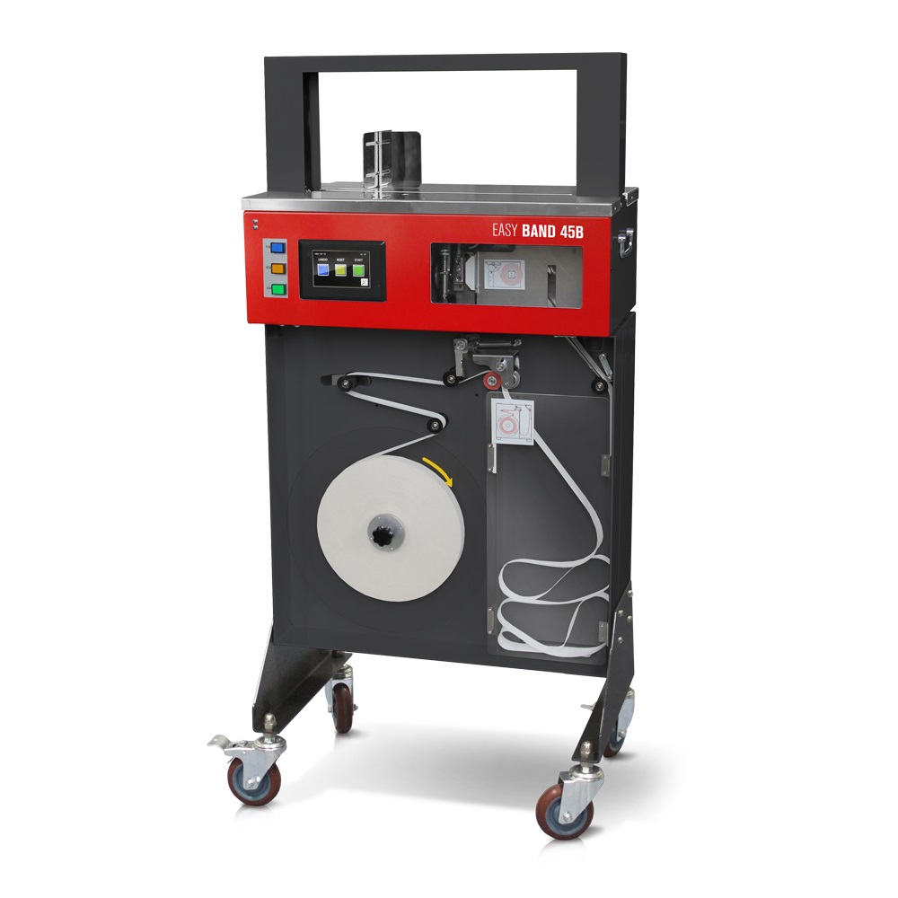 Machine de mise sous bande avec distributeur de grande capacité Jumbo